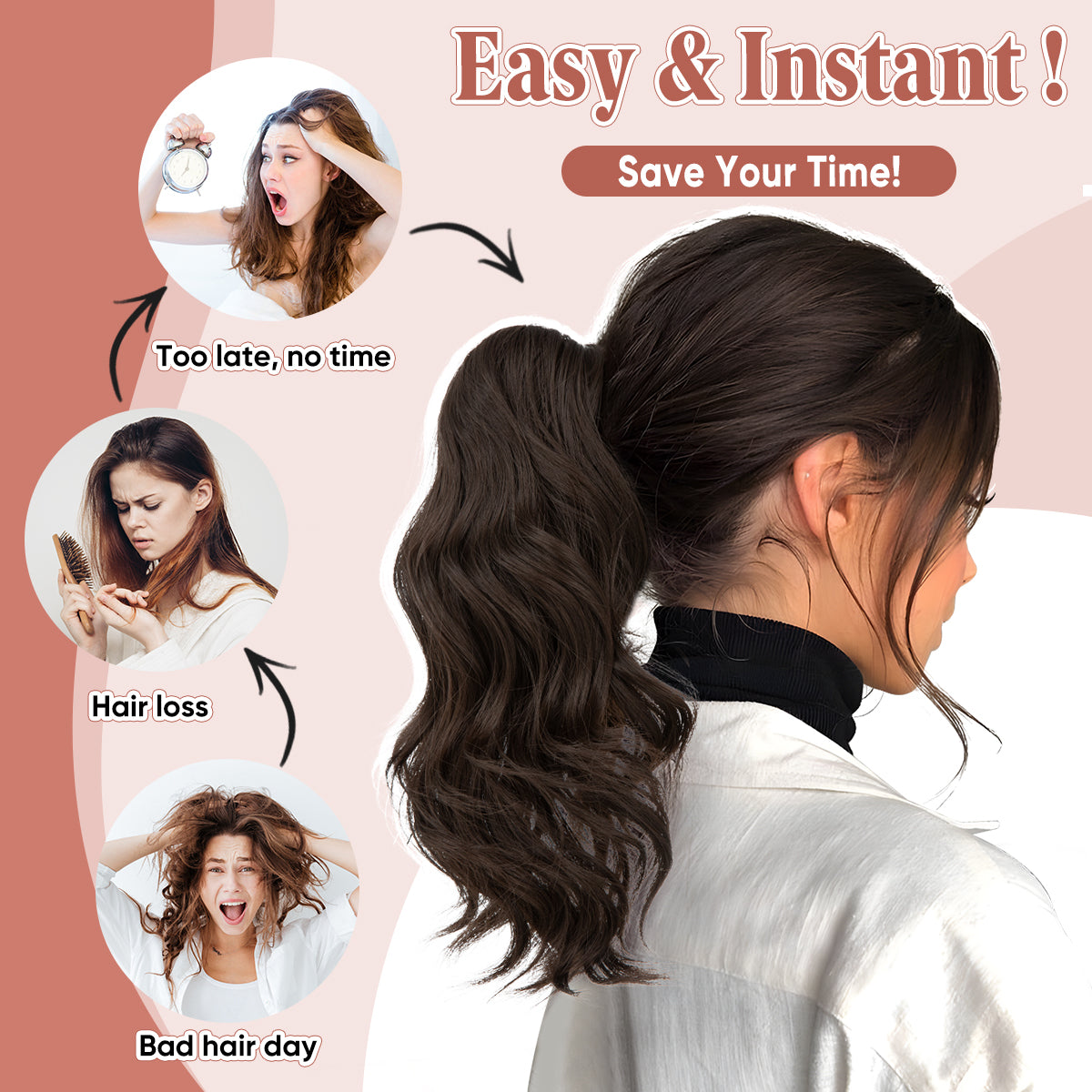 Ponytail Wave Short Curly Hair Pony Tail Claw Clip in Ponytail Extensions Synthetic Hair