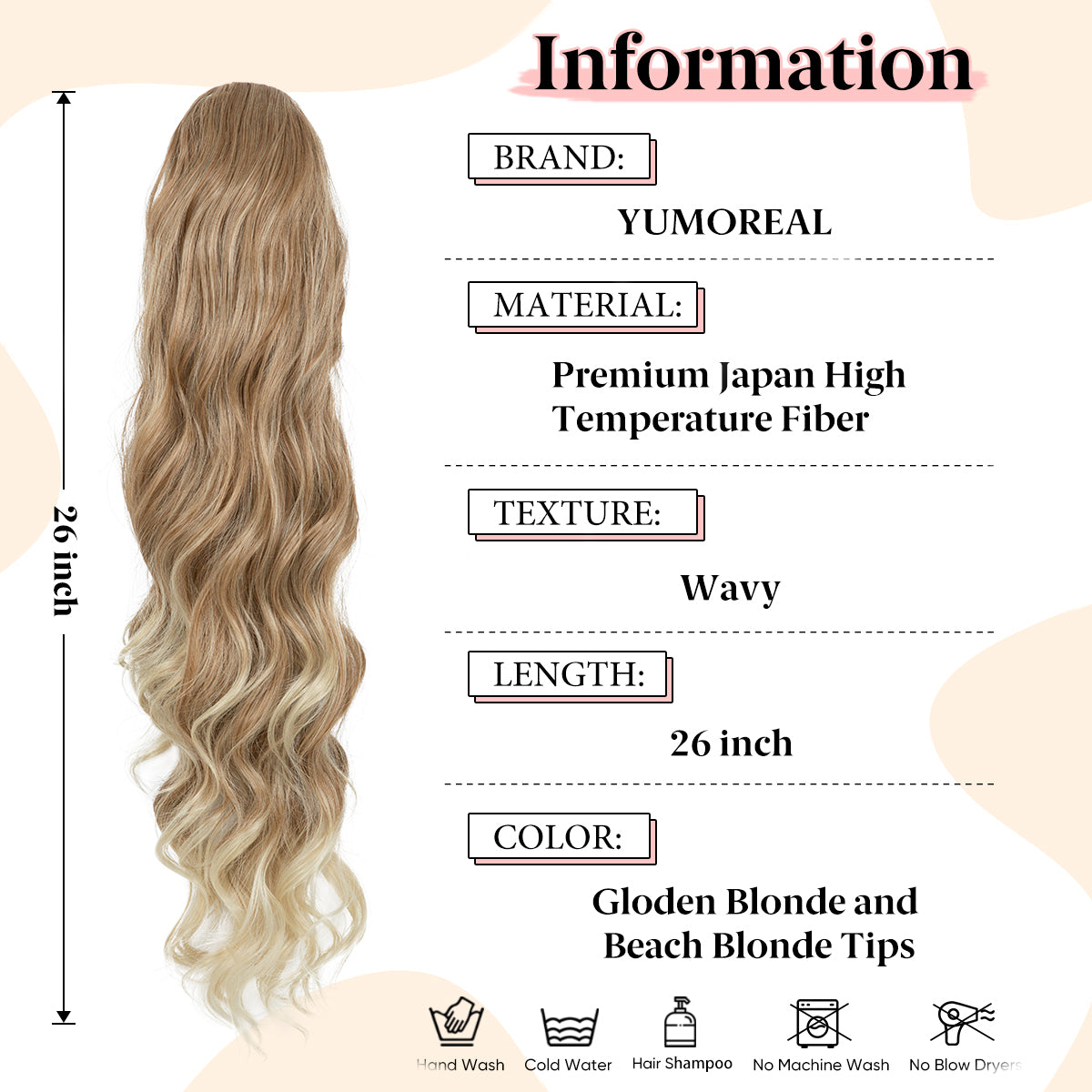 26" Synthetic Curly Hairpiece Long Ombre Invisible Instant Claw Clip In Hair Tails Ponytail Wig Extensions