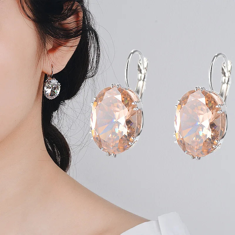 Oval Shape Zircon Gemstone Trendy Drop Earring