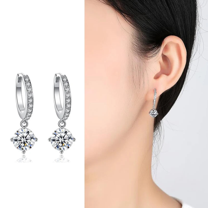 Starmoon Authentic 925 Sterling Silver Earrings Mosaic CZ Four Claws Zircon Drop Earrings For Women