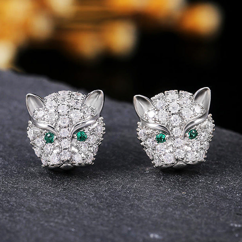 Versatile Diamond Zircon Leopard Head Earrings