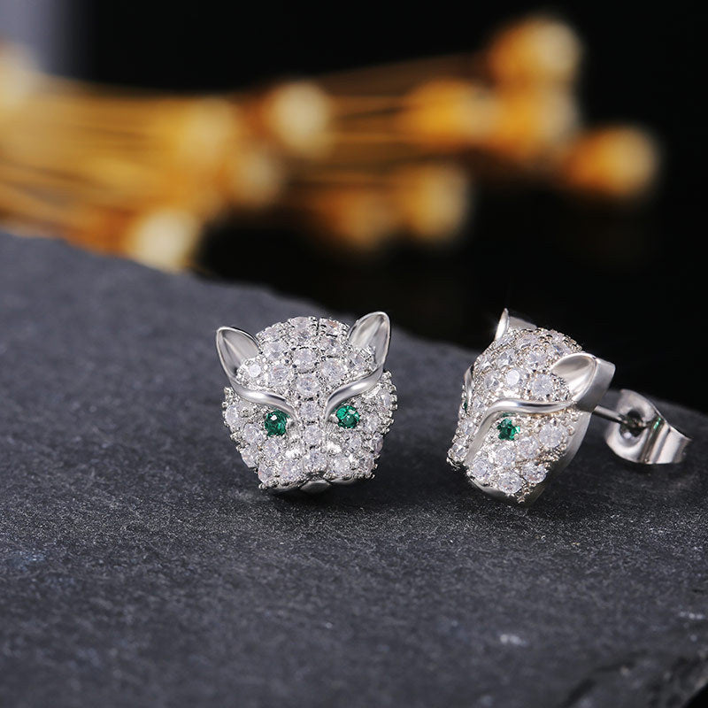 Versatile Diamond Zircon Leopard Head Earrings