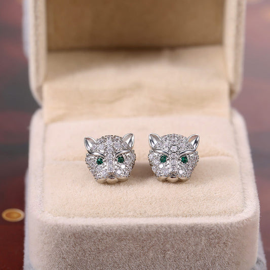 Versatile Diamond Zircon Leopard Head Earrings