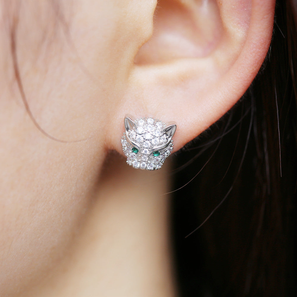 Versatile Diamond Zircon Leopard Head Earrings