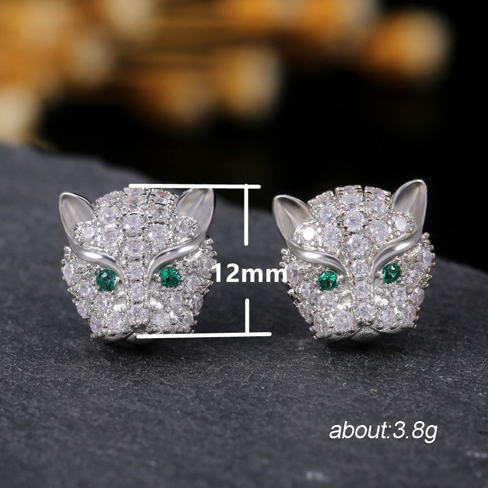 Versatile Diamond Zircon Leopard Head Earrings