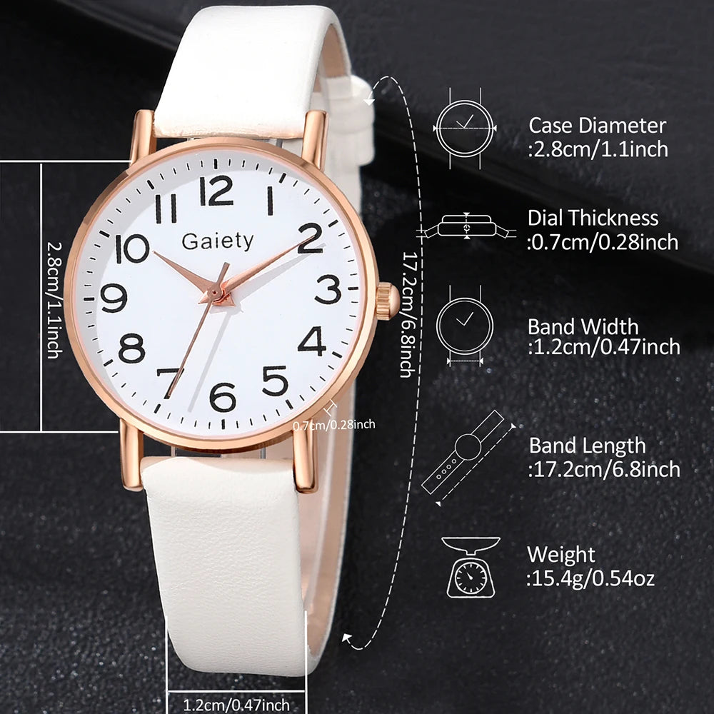 Gaiety Women White Wristwatch 5PCS/Set Minimalist Dial Quartz