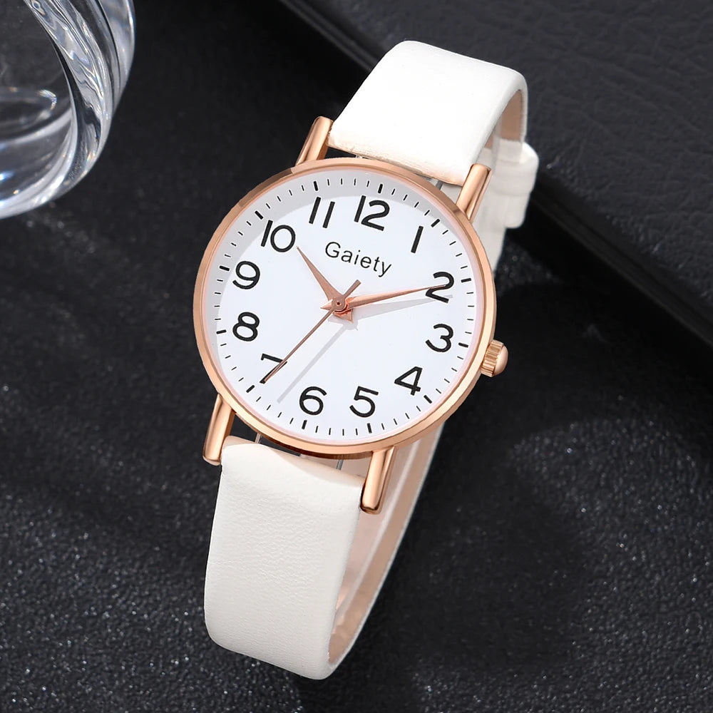 Gaiety Women White Wristwatch 5PCS/Set Minimalist Dial Quartz