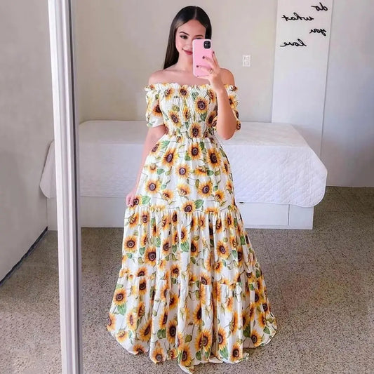 Sunflower Off Shoulder Evening Gown