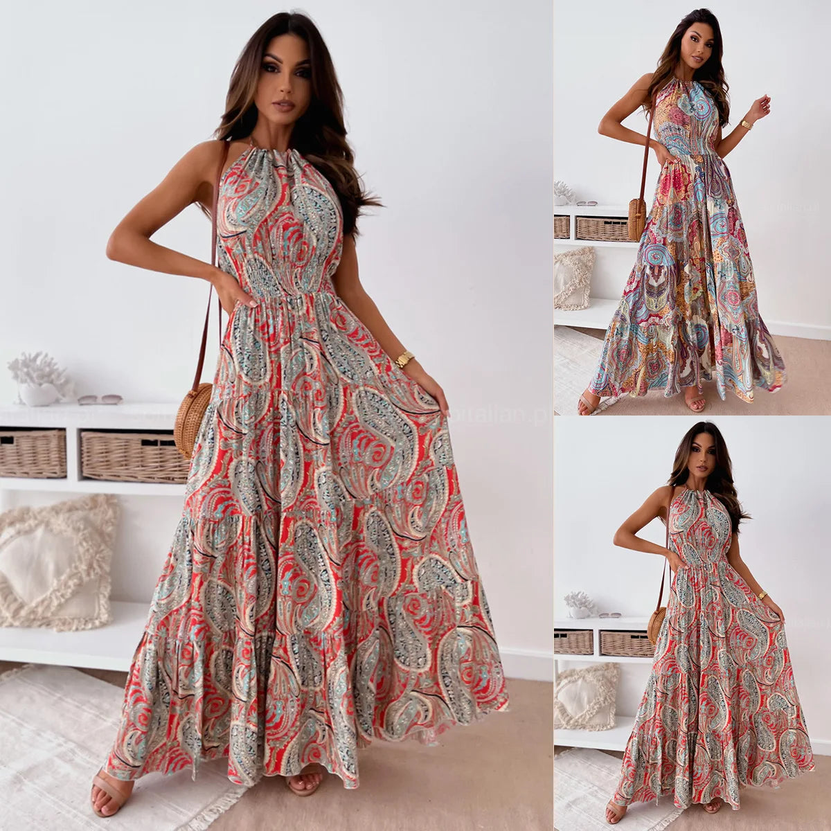 Colorfull Open Back Beach Long Dress