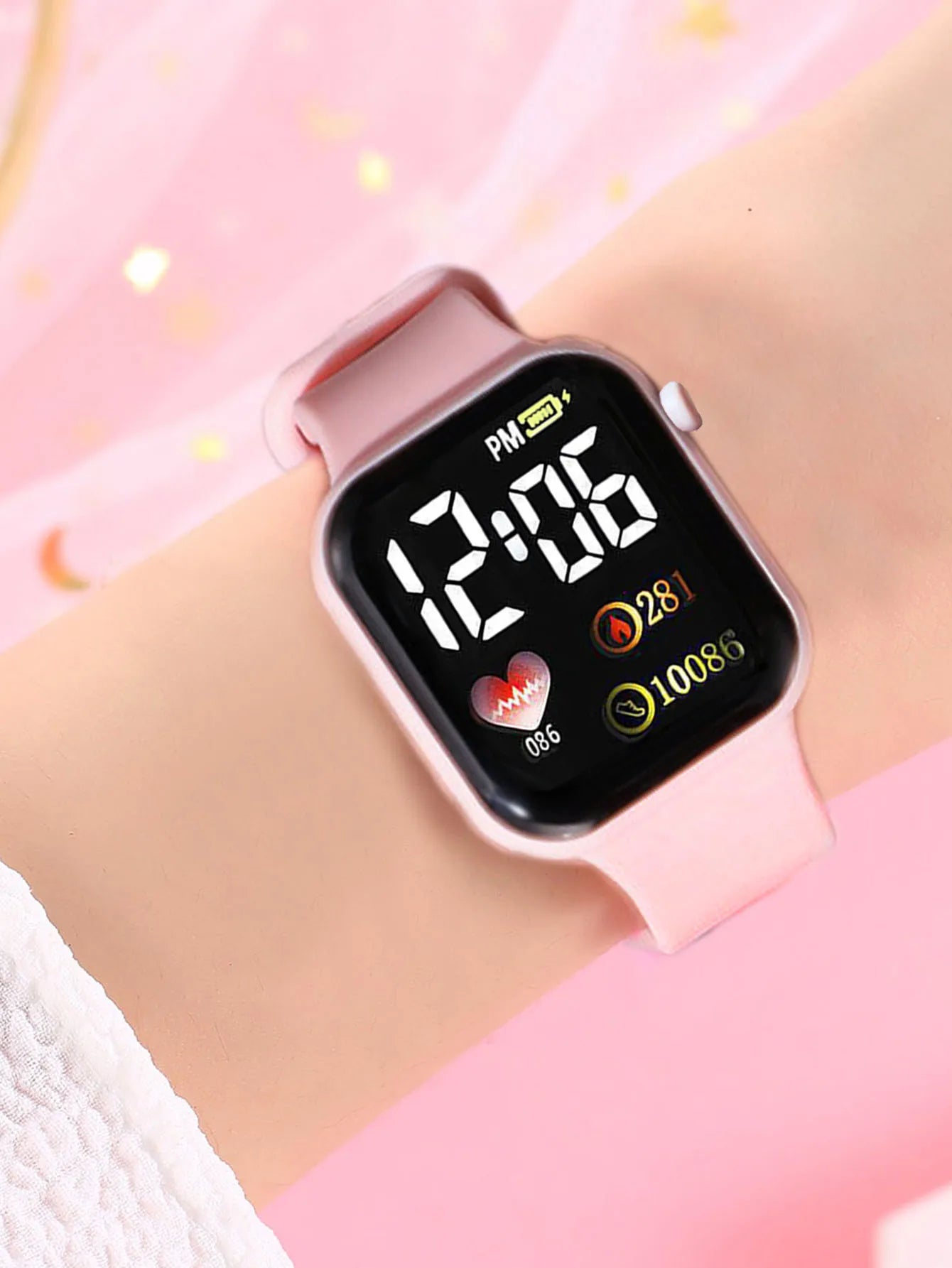 Casual fashion pink love rectangular silicone electronic watch