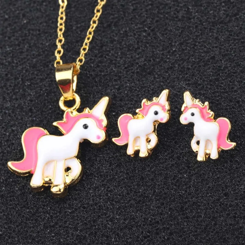 Cute Earring and Necklace Set Cartoon Unicorn