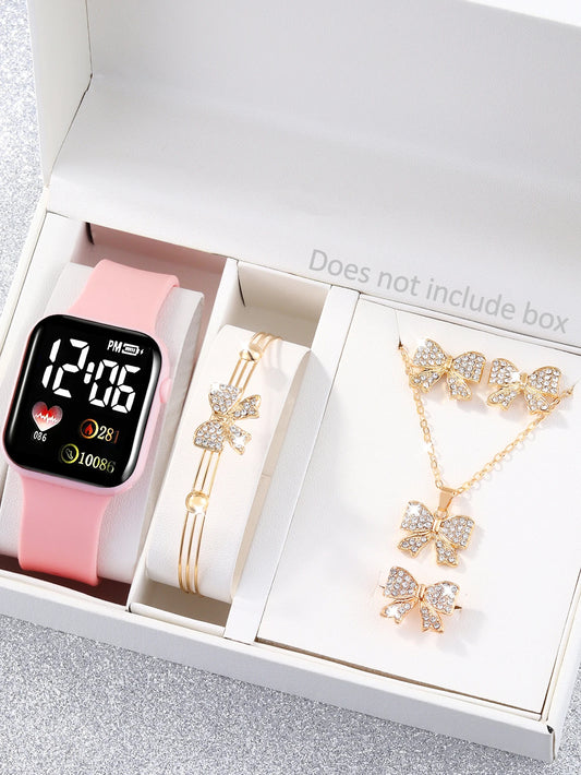 Casual fashion pink love rectangular silicone electronic watch