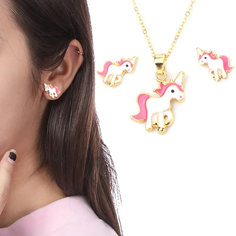 Cute Earring and Necklace Set Cartoon Unicorn