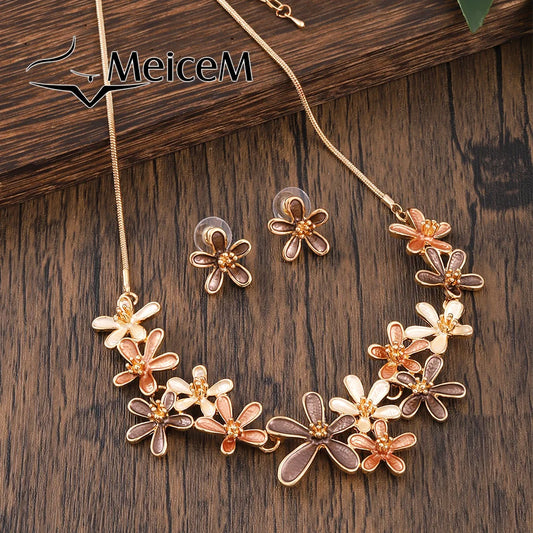 Flower Retro Necklaces and Earrings Sets Neck