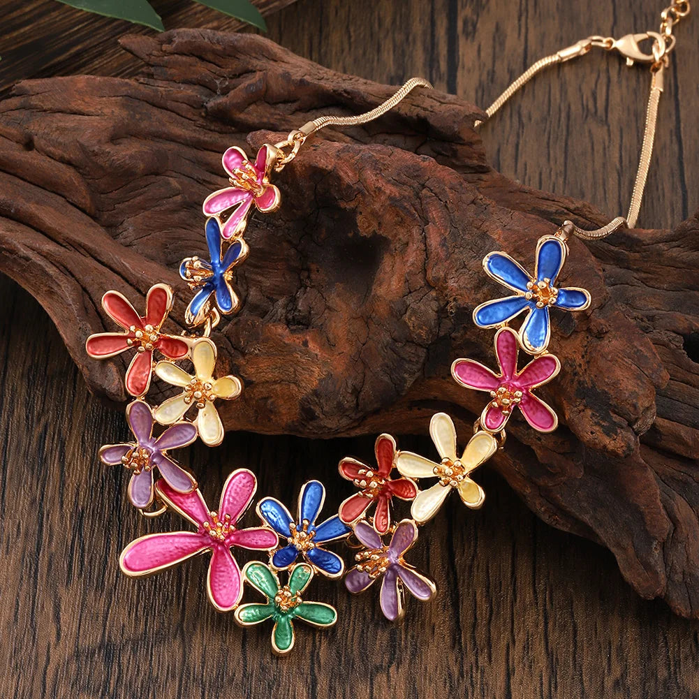 Flower Retro Necklaces and Earrings Sets Neck