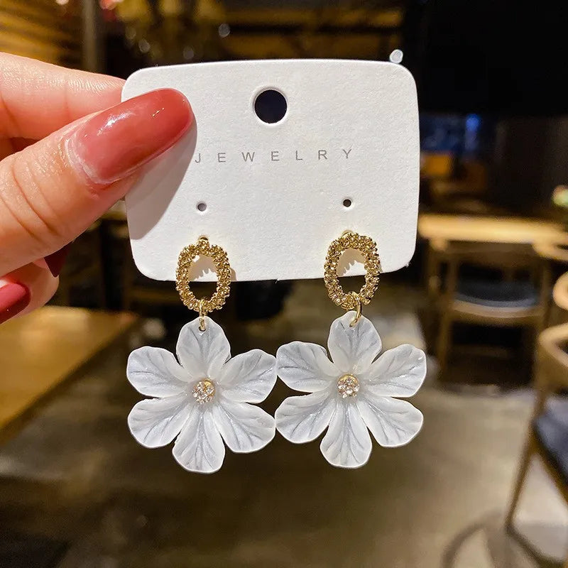 White Flower Dangle Earrings