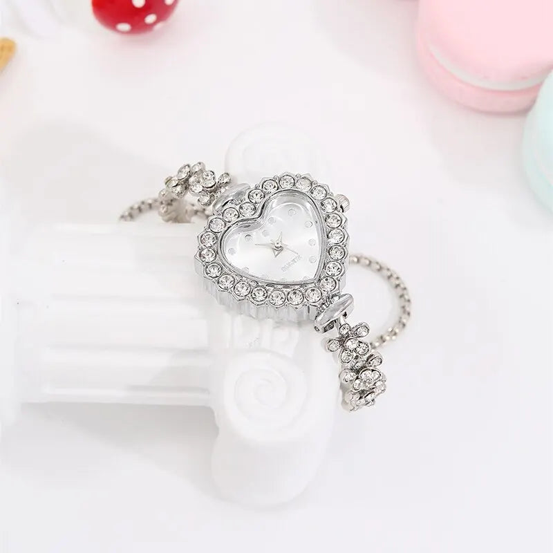 6PCS Set Luxury Watch, Ring Heart, Necklace, Earring Rhinestone Fashion