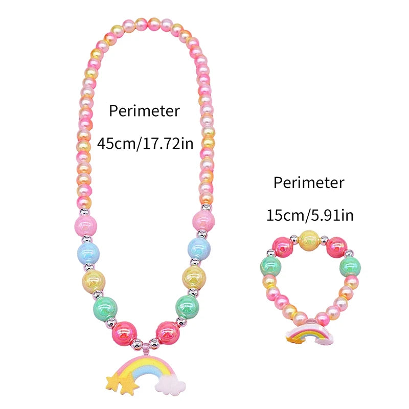 2/6pcs/set Children Necklace Bracelet Set Cute Unicorn Rainbow