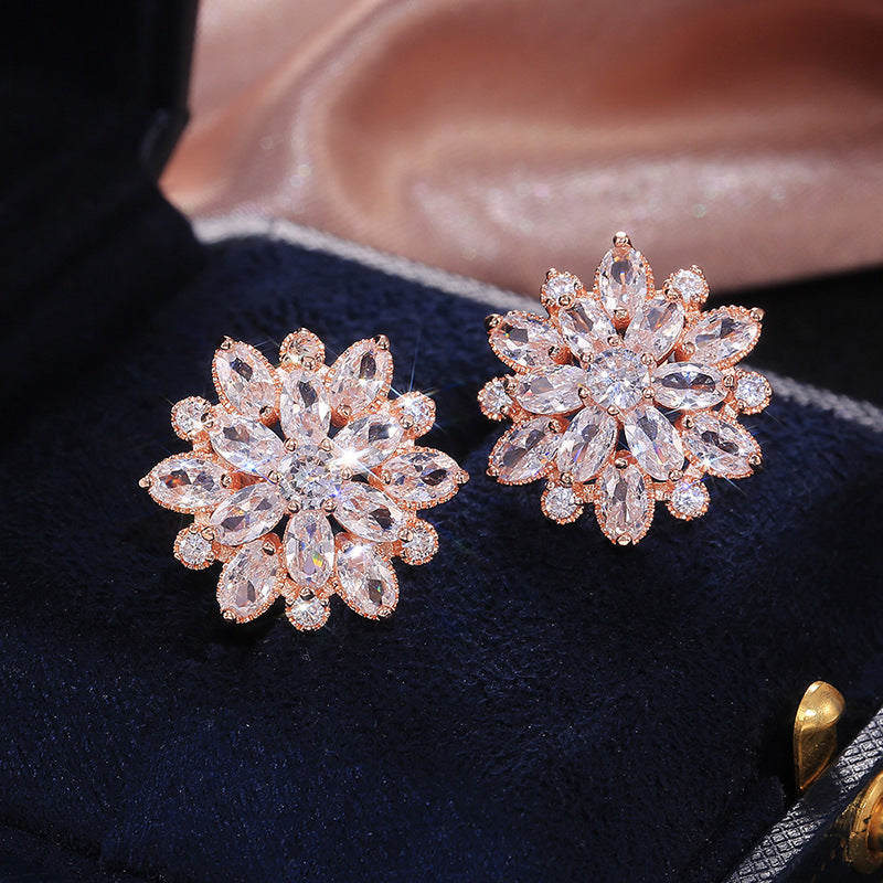 Fancy Small Earrings Designs Sunflower Double Zircon