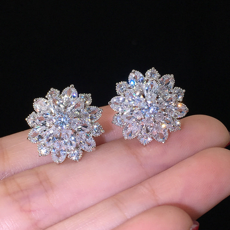 Fancy Small Earrings Designs Sunflower Double Zircon