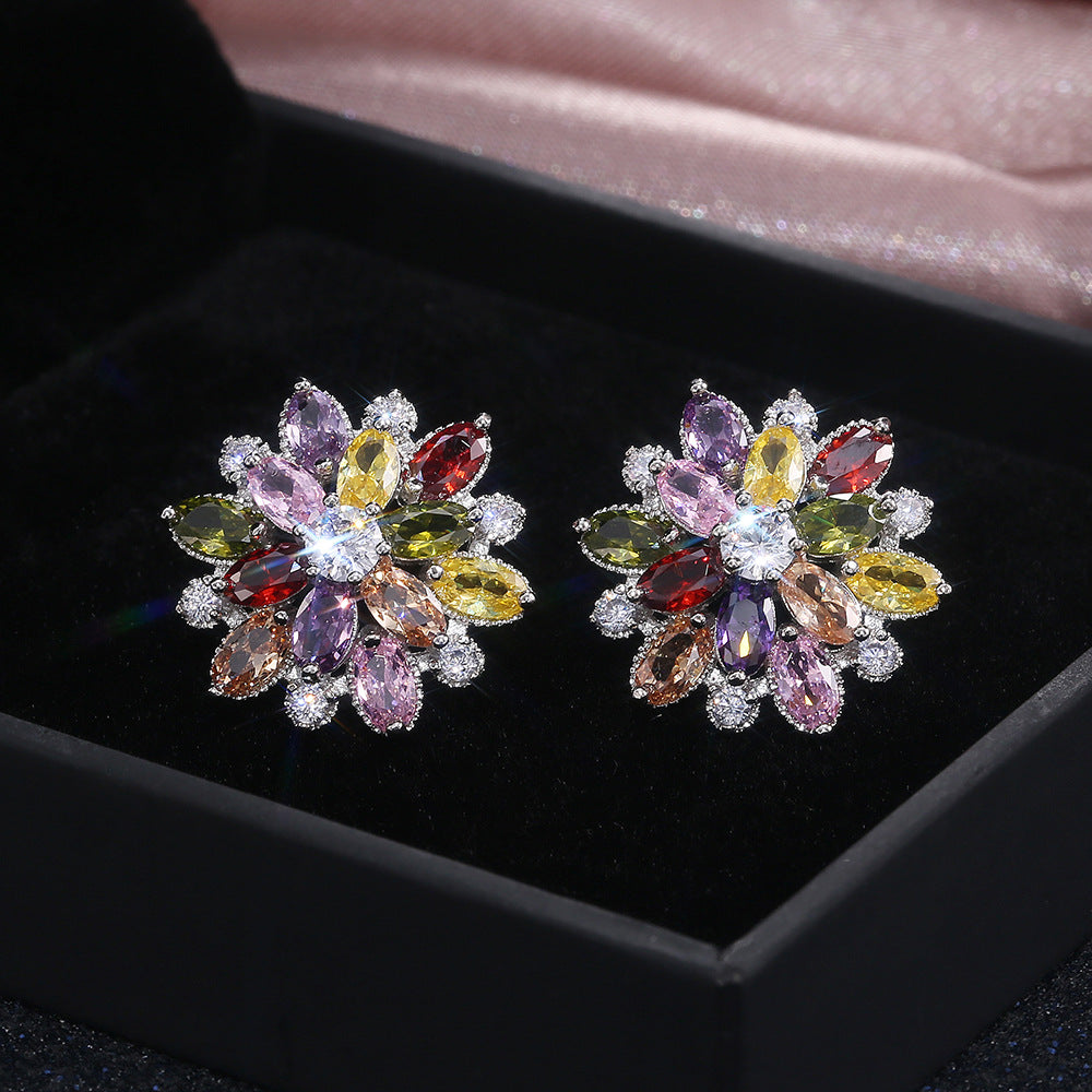 Fancy Small Earrings Designs Sunflower Double Zircon