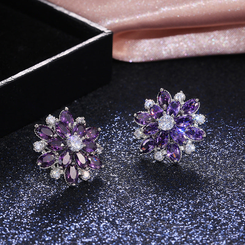 Fancy Small Earrings Designs Sunflower Double Zircon