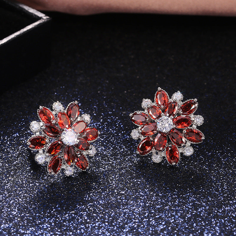 Fancy Small Earrings Designs Sunflower Double Zircon