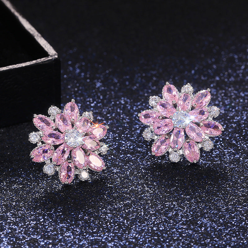 Fancy Small Earrings Designs Sunflower Double Zircon