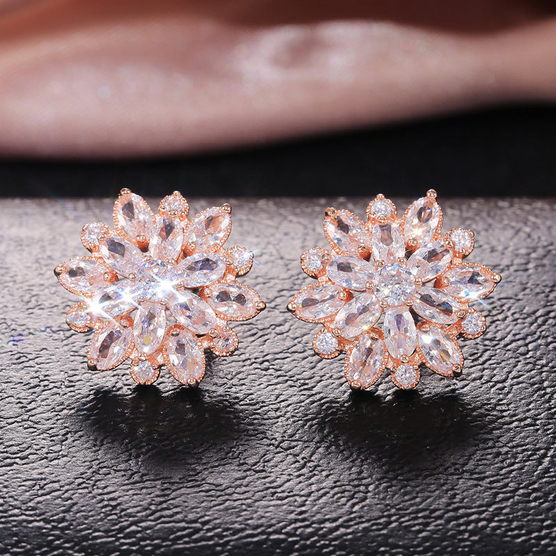 Fancy Small Earrings Designs Sunflower Double Zircon