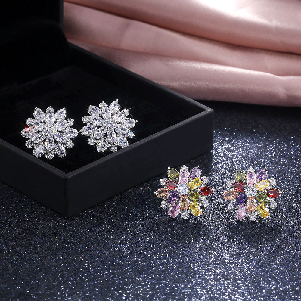 Fancy Small Earrings Designs Sunflower Double Zircon