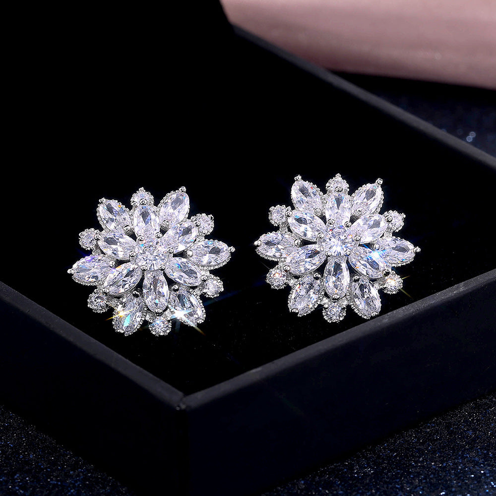 Fancy Small Earrings Designs Sunflower Double Zircon