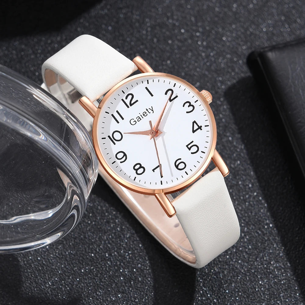 Gaiety Women White Wristwatch 5PCS/Set Minimalist Dial Quartz