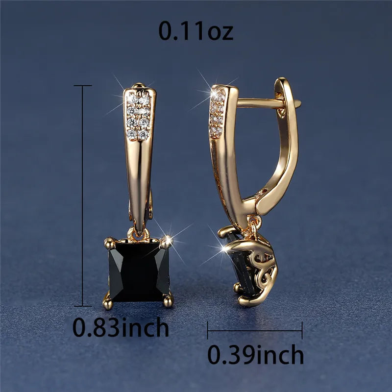 Trendy Female Geometric Crystal Earrings Antique Black Zircon Square Stone Earrings Champagne Gold Color Party Jewelry For Women