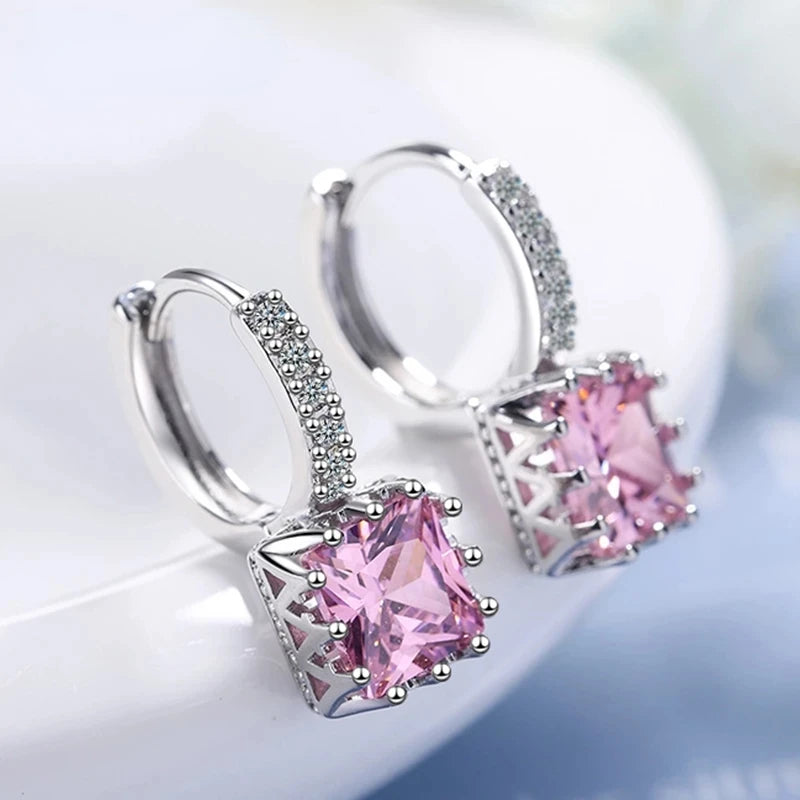 Crystal Square Zircon Drop Earrings