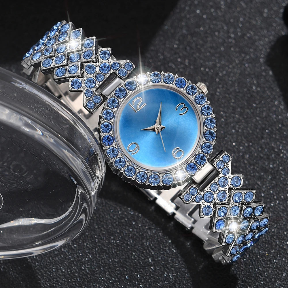 Blue Women Watch 5PCS/Set Strap Watch Heart Shaped Jewelry Set