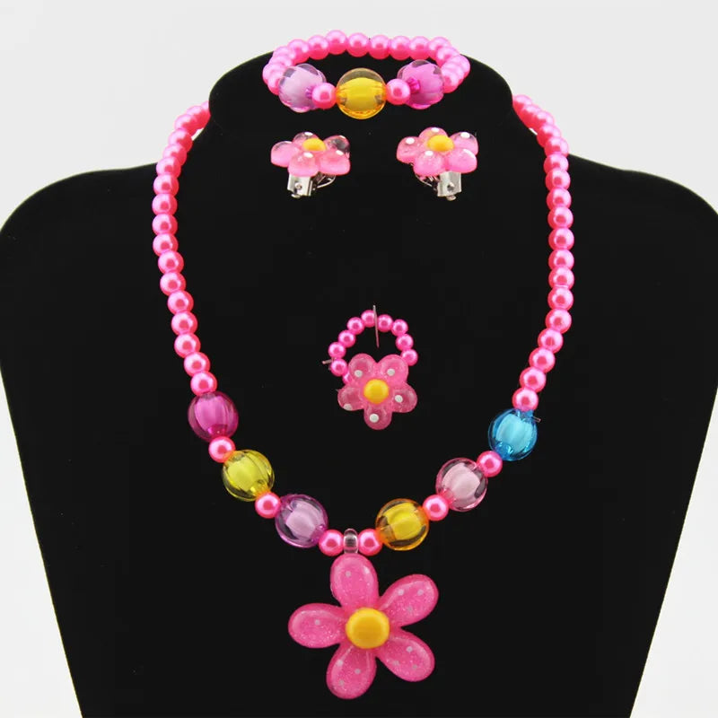 Jewelry Set Kids Sun Flower Necklace, Bracelet, Rings, and Earrings Children