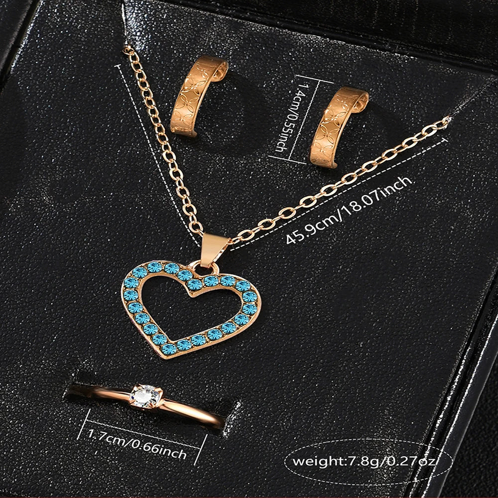 Blue Women Watch 5PCS/Set Strap Watch Heart Shaped Jewelry Set