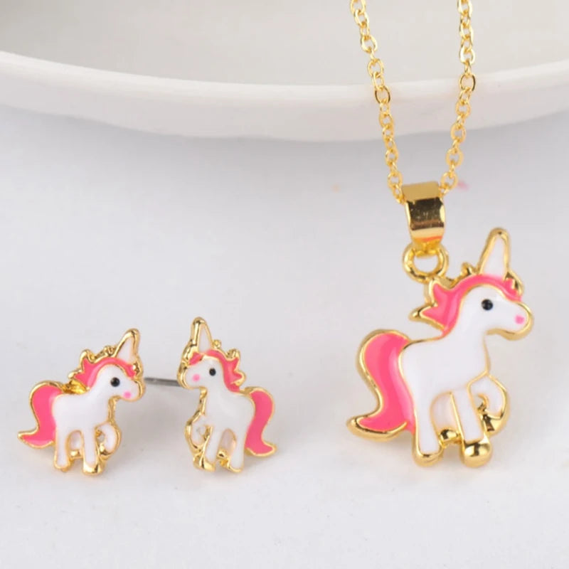 Cute Earring and Necklace Set Cartoon Unicorn