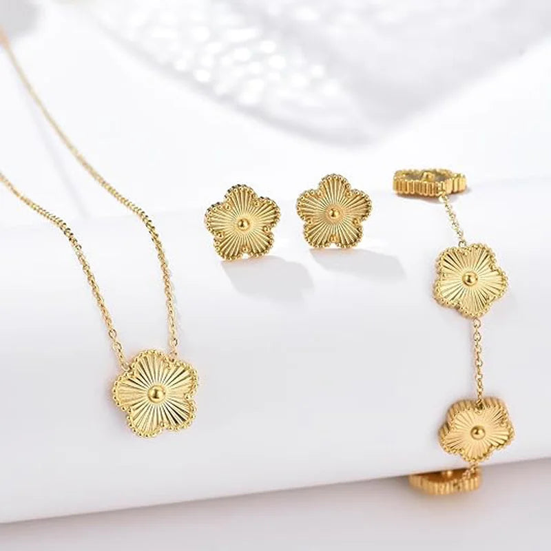 Set 14K Gold Plated Stainless Flowers