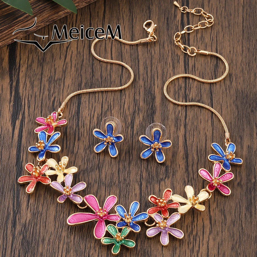 Flower Retro Necklaces and Earrings Sets Neck