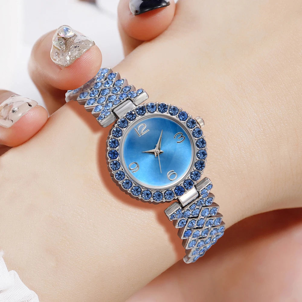 Blue Women Watch 5PCS/Set Strap Watch Heart Shaped Jewelry Set