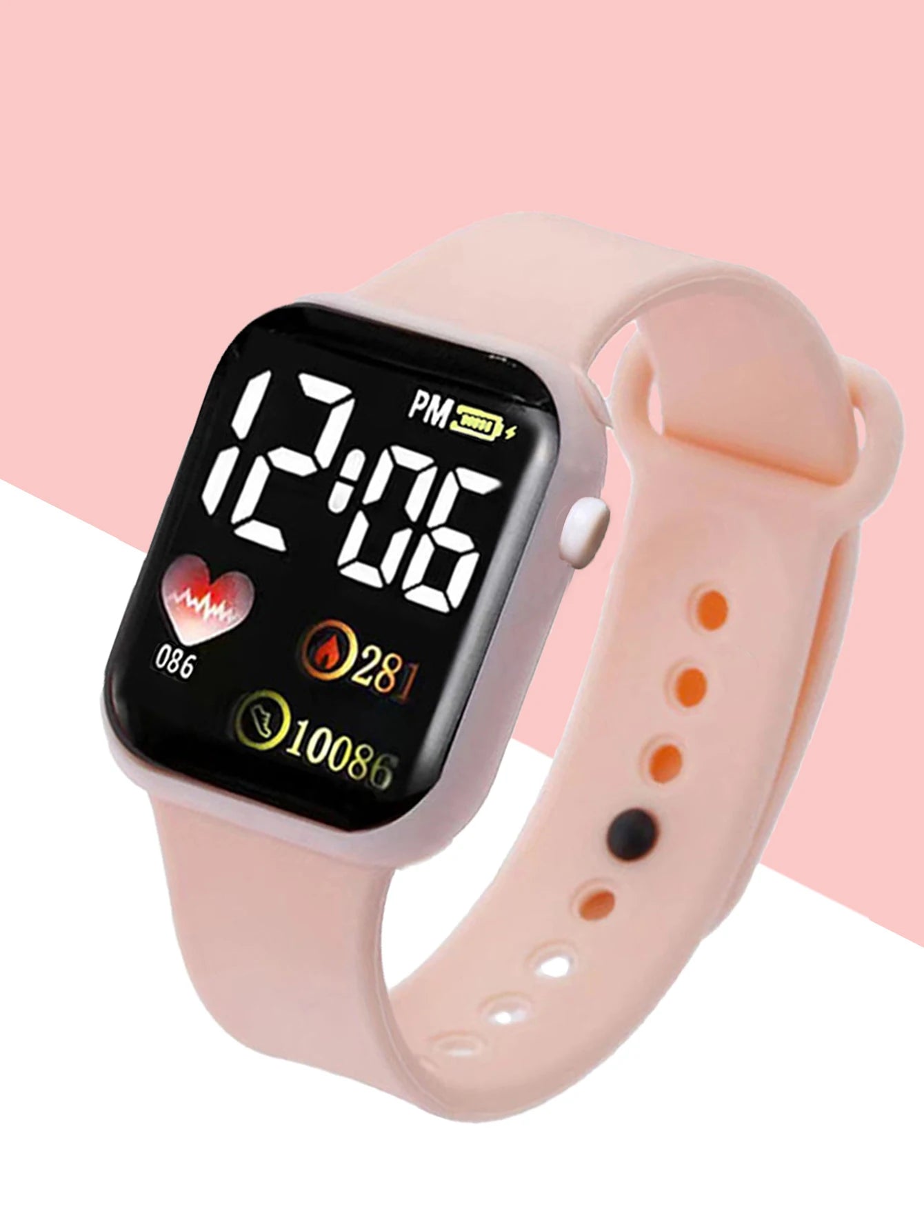 Casual fashion pink love rectangular silicone electronic watch