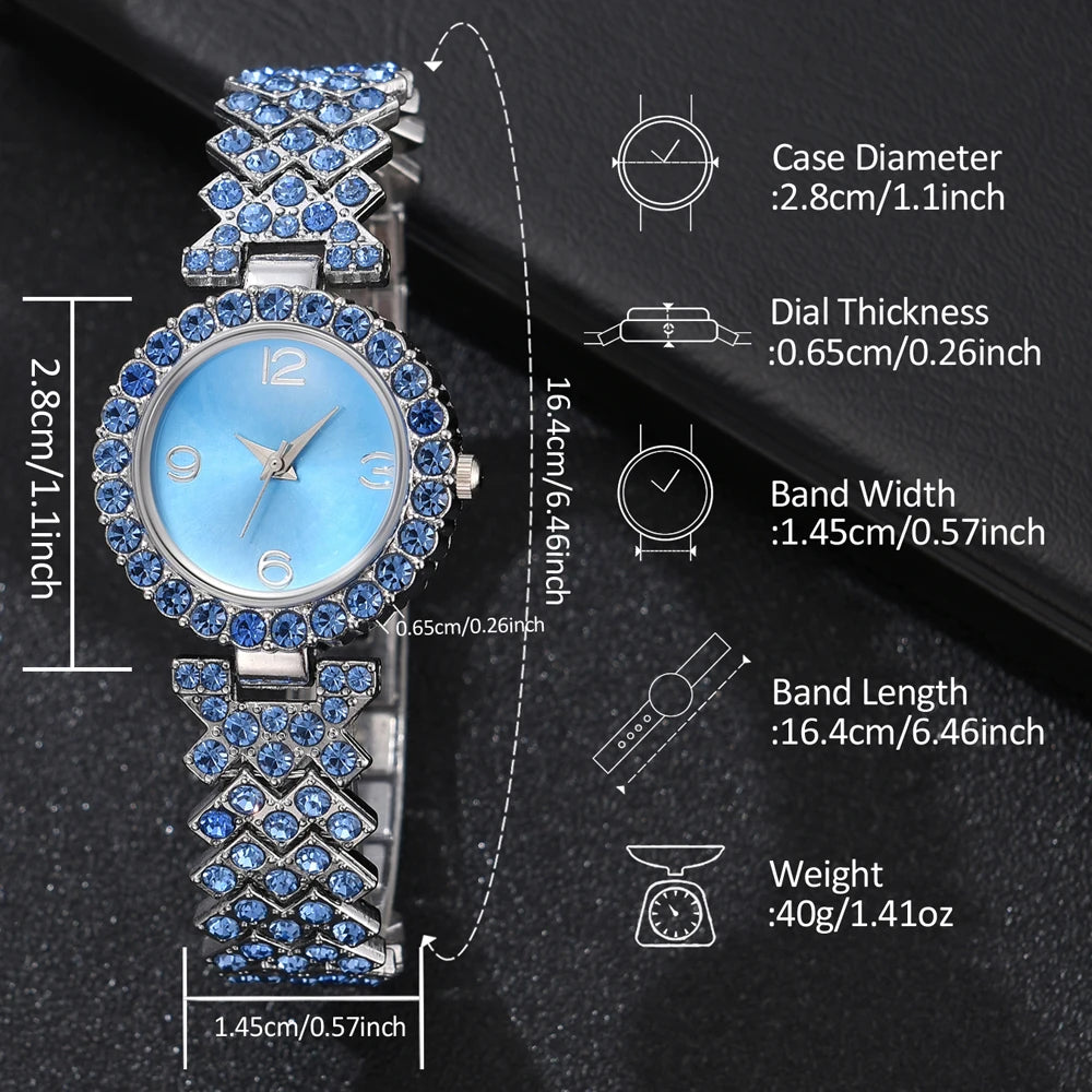 Blue Women Watch 5PCS/Set Strap Watch Heart Shaped Jewelry Set