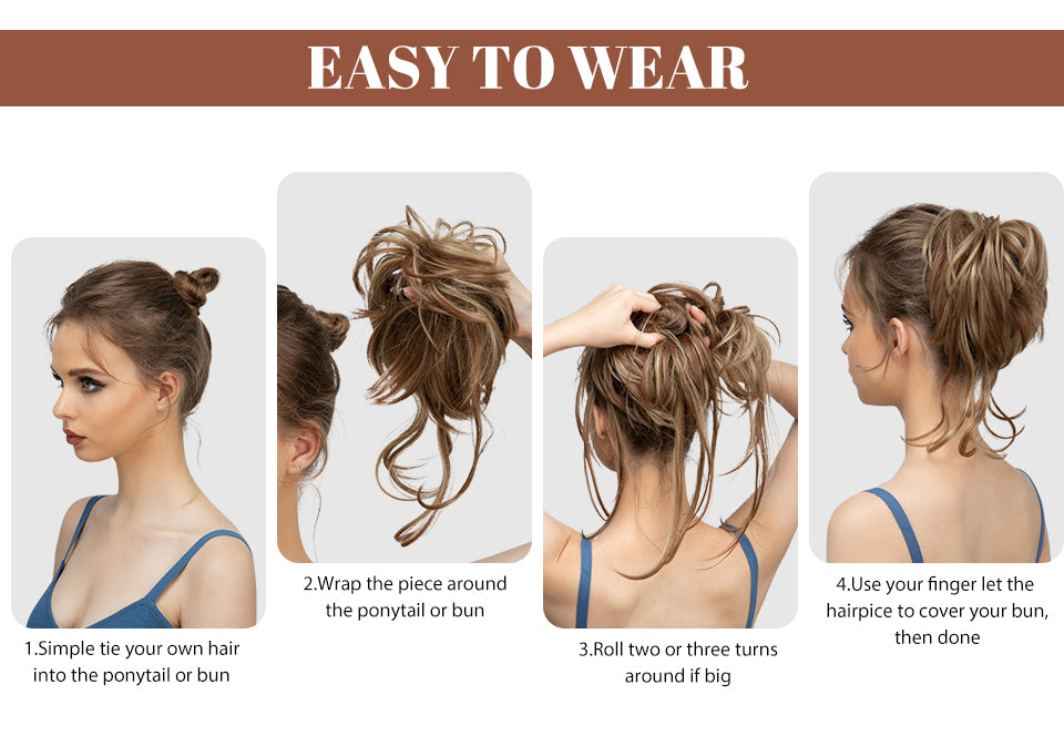 Hair Donut Bun Synthetic Straight Gold Messy Elastic Band